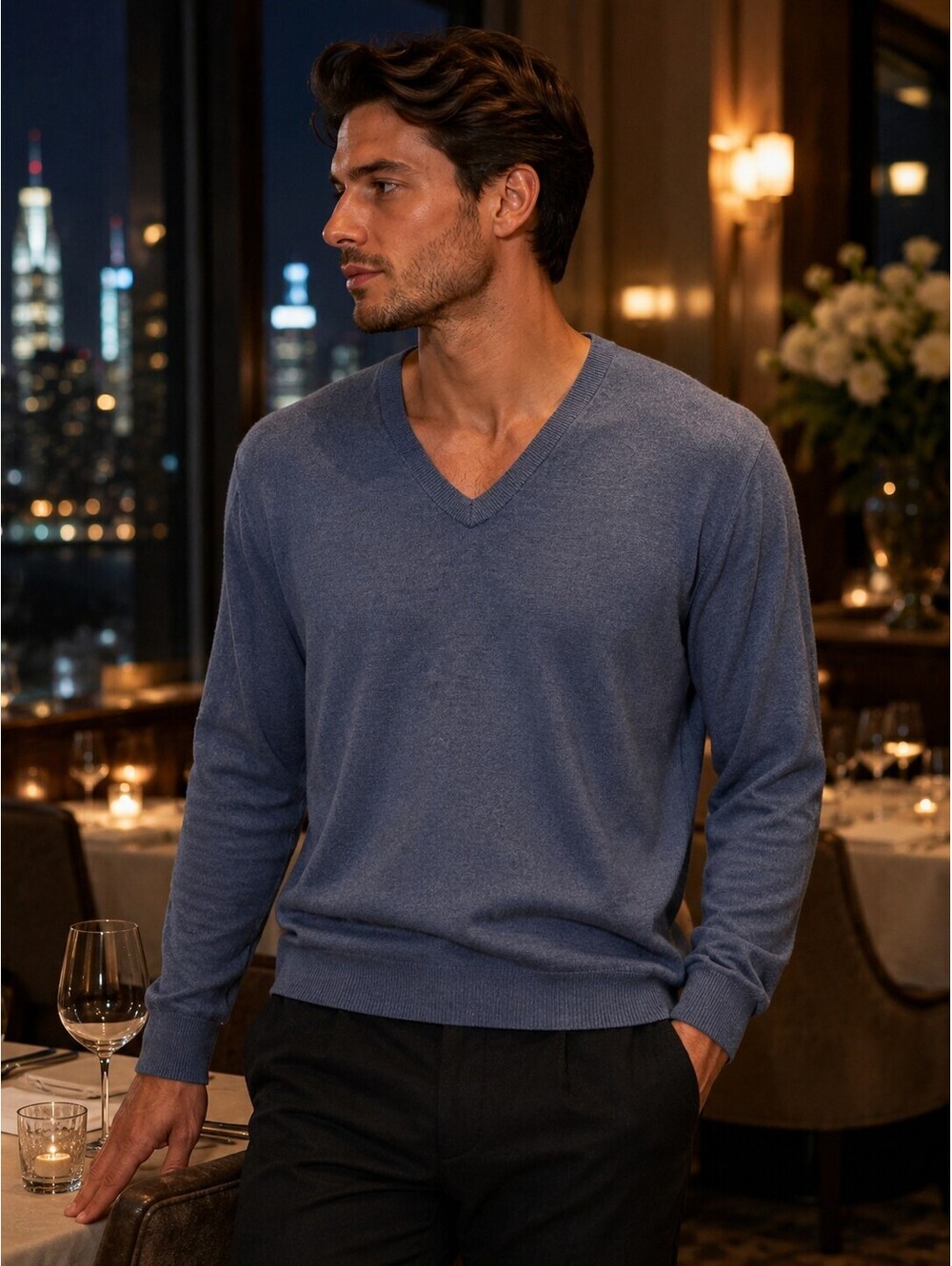Brooks Brothers Supima Cotton Sweater Men L Blue V Neck Lightweight Pullover